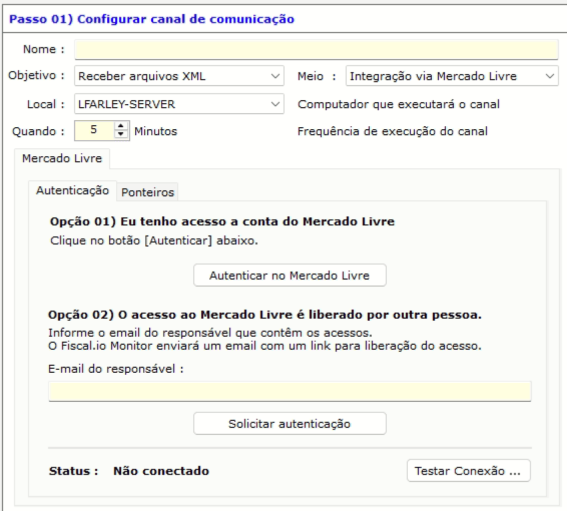 Tela do canal Mercado Livre no Fiscal.io Monitor