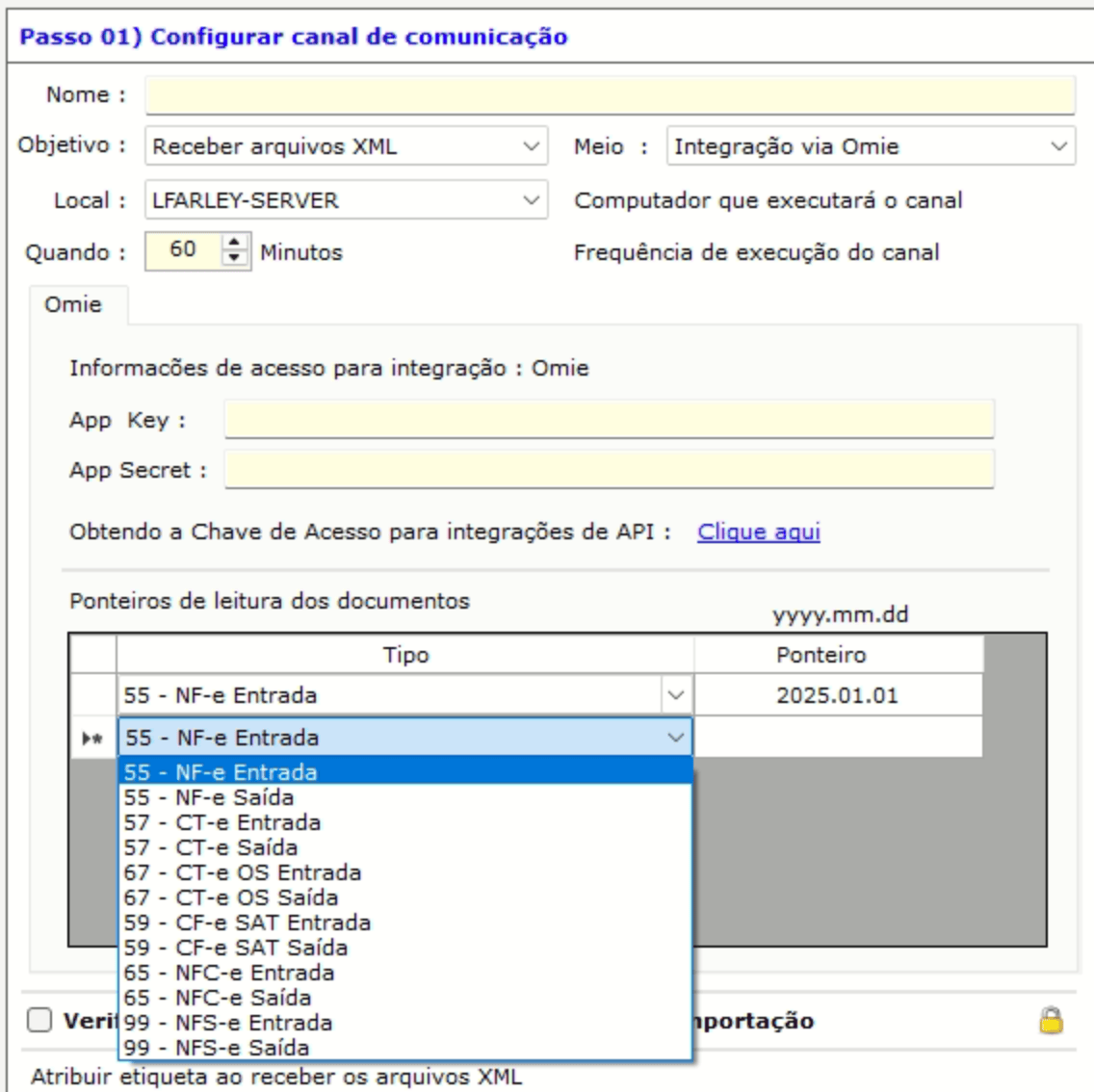 Tela do canal Omie no Fiscal.io Monitor